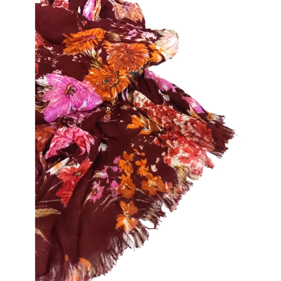 Women's Rectangle Scarf 14" X 68 " Maroon Orange Pink Fall - Picture 7 of 7